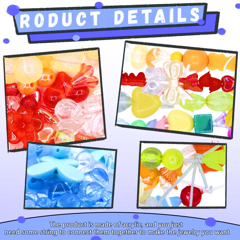 RYKOMO 500PCS Acrylic Assorted Beads Flower Sweetheart Butterfly Candy Acrylic Kawaii Aesthetic Beads Assorted Beads for Bracelets DIY Jewelry Making (10 Candy Colors) - Image 3